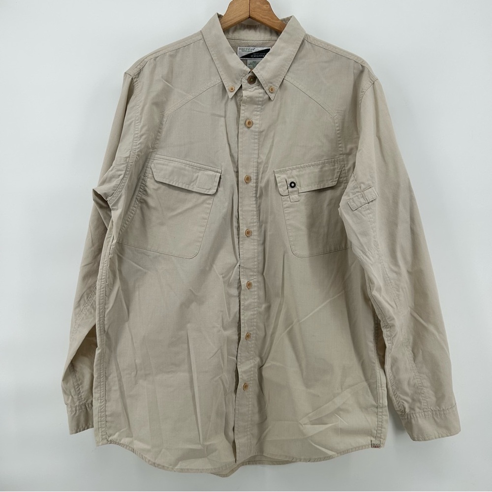 ExOfficio Shirt Mens XL Tan Insect‎ Shield Shirt Vented Hiking Tech Fishing